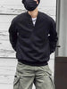 Men's Loose Fit Solid Color Crew Neck Sweatshirt Henry Collar Spring Fashion Retro Japanese Style Streetwear
