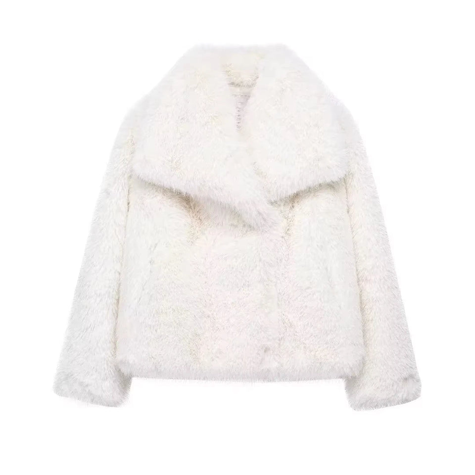 HH Faux Fur Coats For Women Autumn Winter Warm Oversize Outerwear Elegant Yellow Long Sleeve Jacket 2025 Fashion Streetwear