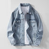 Denim Jacket Men  Single Breasted Coats Turn Down Collar Jackets Distressed Washed Outerwear High Street 2025 Spring Pockets
