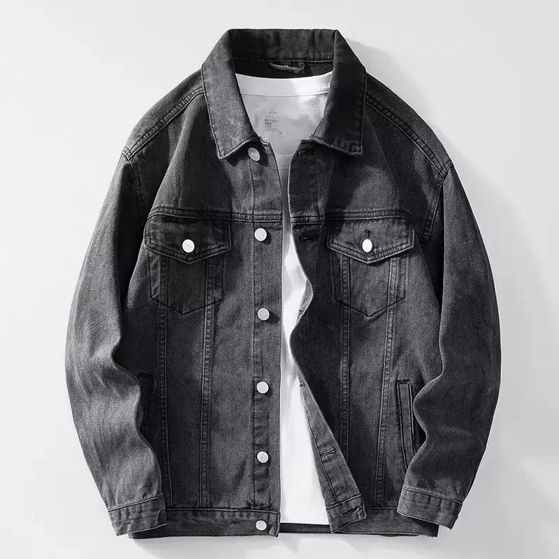 Denim Jacket Men  Single Breasted Coats Turn Down Collar Jackets Distressed Washed Outerwear High Street 2025 Spring Pockets