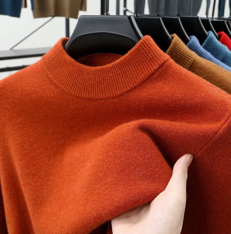 Mens Crew Neck Cashmere Pullover for Men Clothes Black Sweater Winter Warm Sweater Middle Aged Spring Casual Tops to Father Gift