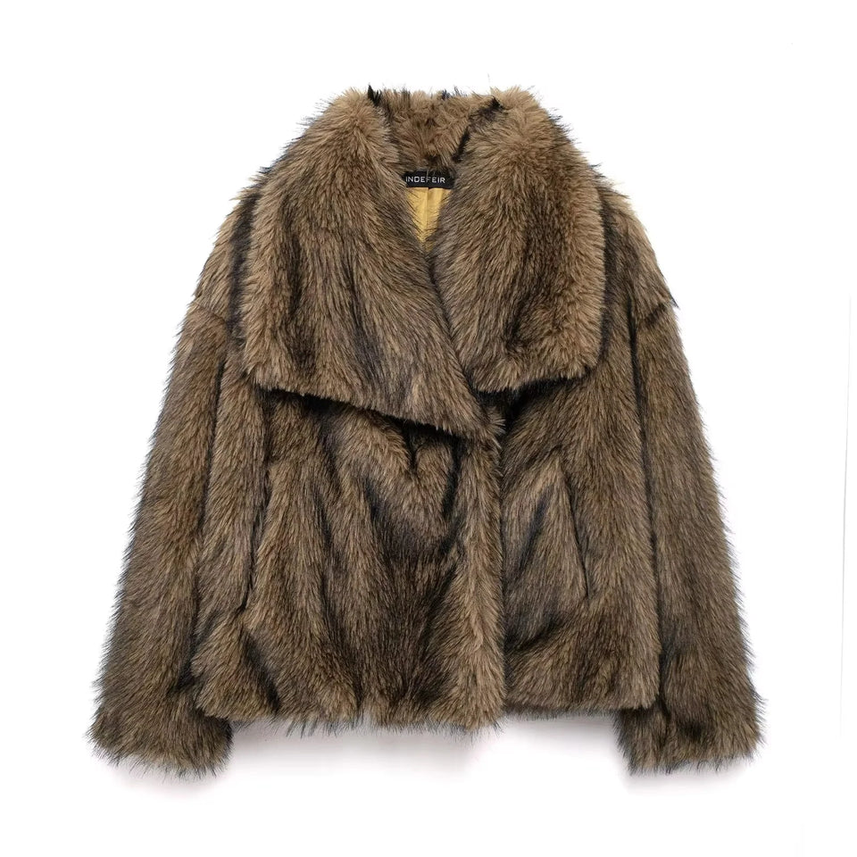 HH Faux Fur Coats For Women Autumn Winter Warm Oversize Outerwear Elegant Yellow Long Sleeve Jacket 2025 Fashion Streetwear