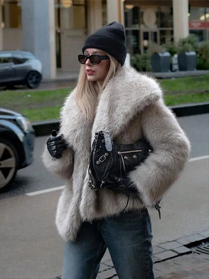 HH Faux Fur Coats For Women Autumn Winter Warm Oversize Outerwear Elegant Yellow Long Sleeve Jacket 2025 Fashion Streetwear