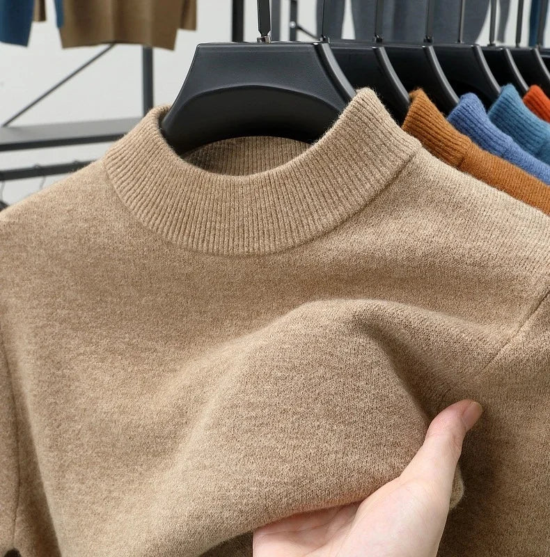 Mens Crew Neck Cashmere Pullover for Men Clothes Black Sweater Winter Warm Sweater Middle Aged Spring Casual Tops to Father Gift