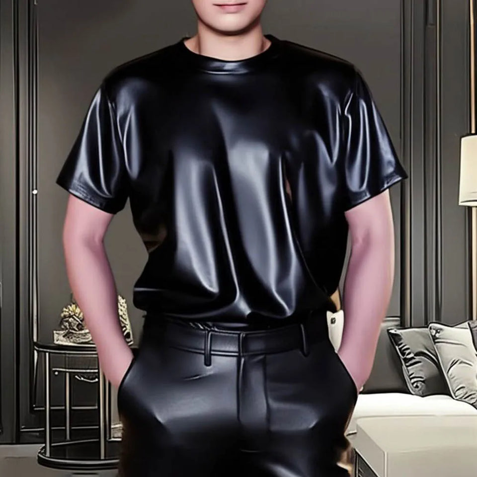 Men's Solid Color Shiny Short-Sleeved T-Shirt American Retro Fashion Trend High Street Loose Casual Breathable Niche Men's Tops