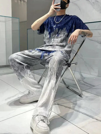 Jogger Jogging Running Male T Shirt Trousers Sets Oversized Graphic Men's Pants Set Print Stretch Tee Cheap Clothes Regular Fit