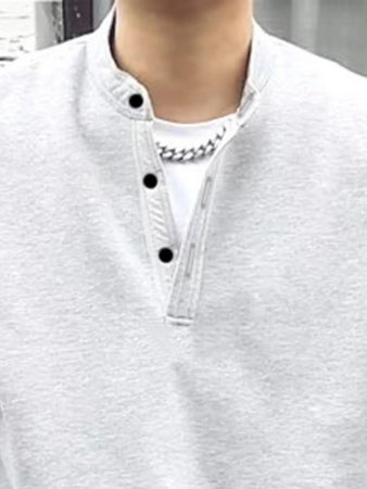 Men's Loose Fit Solid Color Crew Neck Sweatshirt Henry Collar Spring Fashion Retro Japanese Style Streetwear