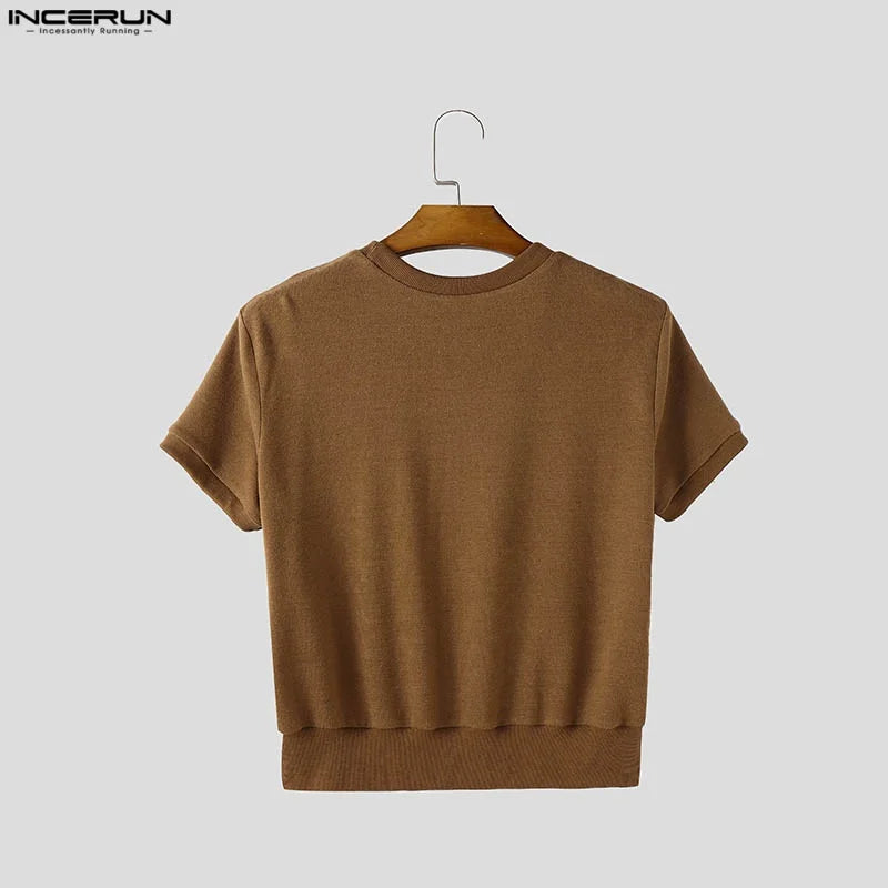Men T Shirt Solid Color O-neck Short Sleeve Summer Male Crop Tops Streetwear Loose Fashion Casual Men Clothing S-5XL INCERUN
