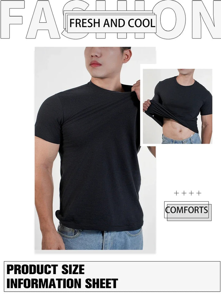 Men O-Neck T-shirt Polyester Thin Solid Color Fitness Muscle Joggers Bodybuilding Short Sleeved Tee Breathable Quick Dry tops