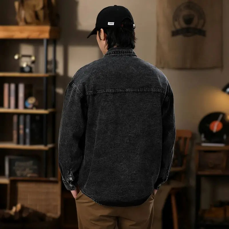 Men Fashion Denim Jackets Coats Loose Fit Pockets Solid Turn Down Collar Full Sleeve Regular Jacket Spring 2025 Causal Clothing