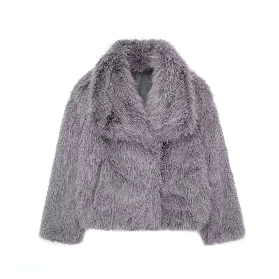 HH Faux Fur Coats For Women Autumn Winter Warm Oversize Outerwear Elegant Yellow Long Sleeve Jacket 2025 Fashion Streetwear