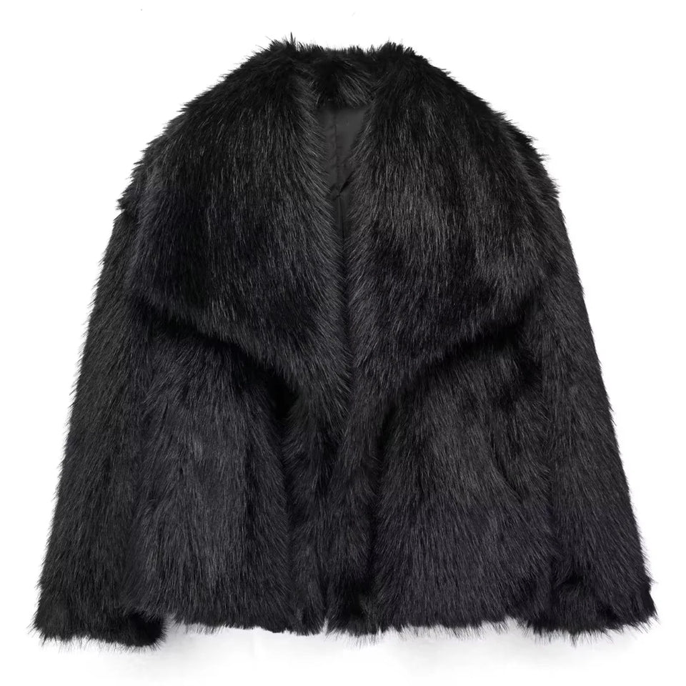 HH Faux Fur Coats For Women Autumn Winter Warm Oversize Outerwear Elegant Yellow Long Sleeve Jacket 2025 Fashion Streetwear
