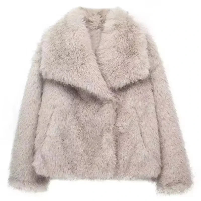 HH Faux Fur Coats For Women Autumn Winter Warm Oversize Outerwear Elegant Yellow Long Sleeve Jacket 2025 Fashion Streetwear