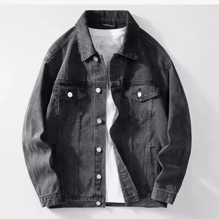 Denim Jacket Men  Single Breasted Coats Turn Down Collar Jackets Distressed Washed Outerwear High Street 2025 Spring Pockets