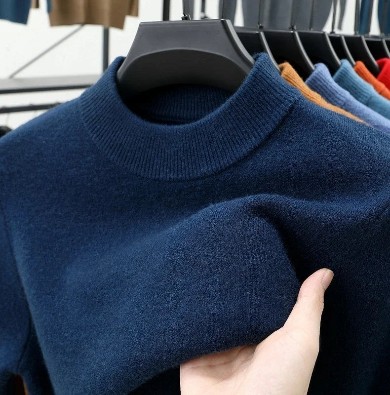 Mens Crew Neck Cashmere Pullover for Men Clothes Black Sweater Winter Warm Sweater Middle Aged Spring Casual Tops to Father Gift