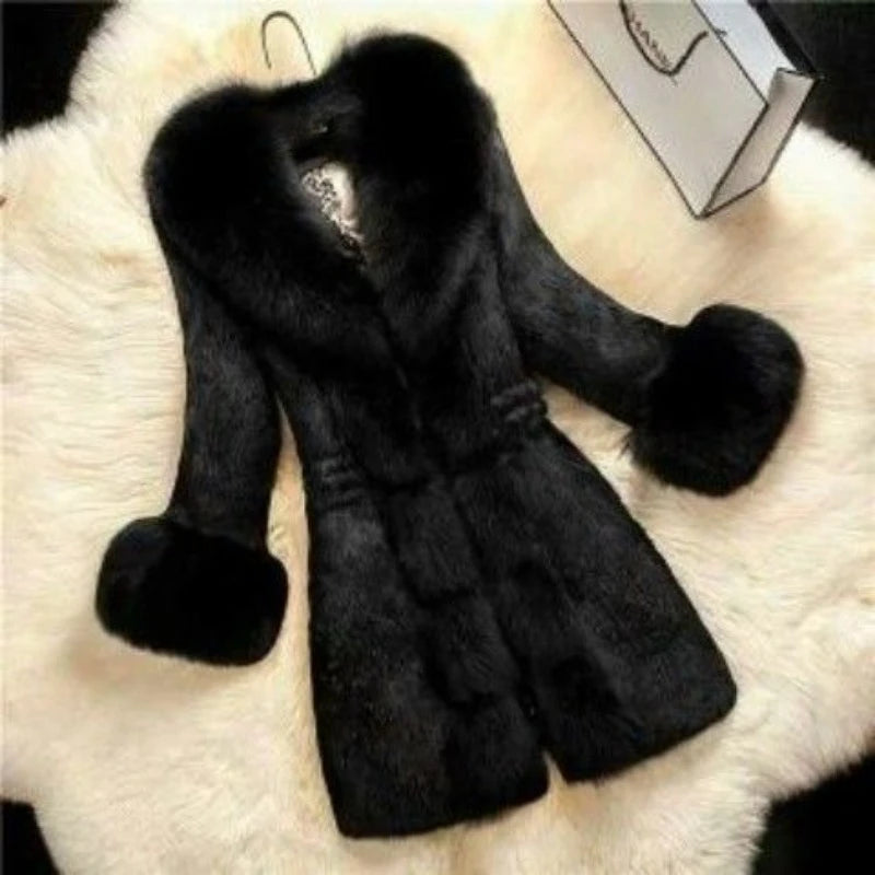Faux Fur Coat for Women's Fashion High-end Faux Rabbit Fur Coat 2025 New Women's Coat Medium Length New Large Fur Collar
