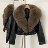 Faux Fur Coat  Female Autumn Faux Leather Jacket Short Clothing Long Sleeve Spring New PU Fur Jacket Artificial Women Pockets