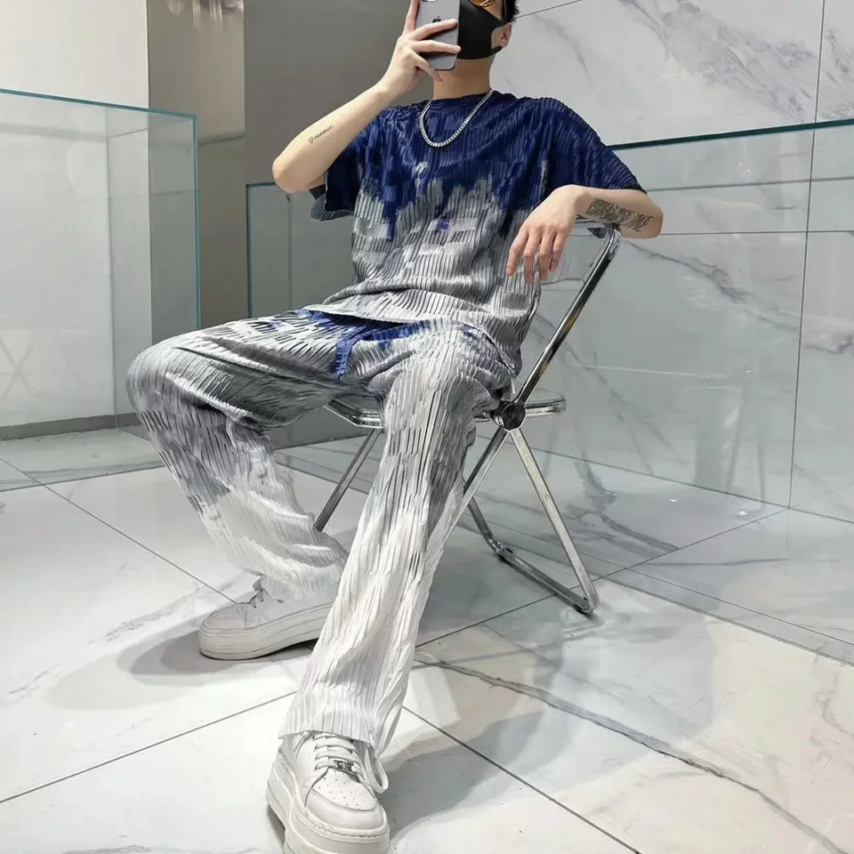 Jogger Jogging Running Male T Shirt Trousers Sets Oversized Graphic Men's Pants Set Print Stretch Tee Cheap Clothes Regular Fit