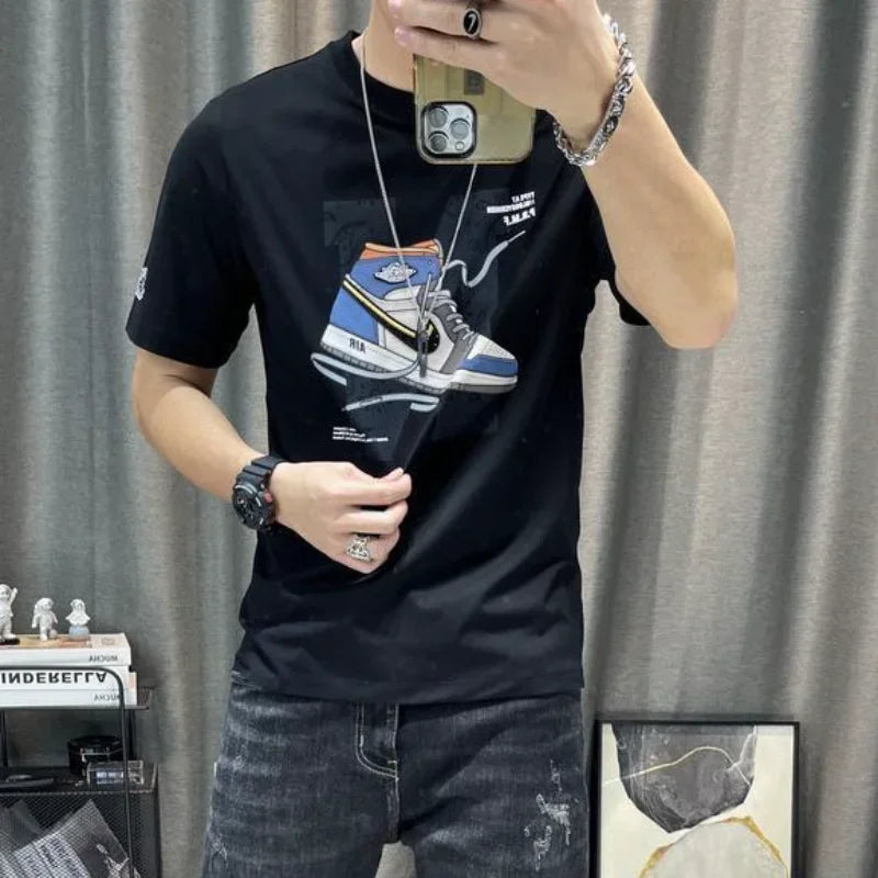 T Shirt for Men Black Man Tee Shirts Slim Fit Streetwear