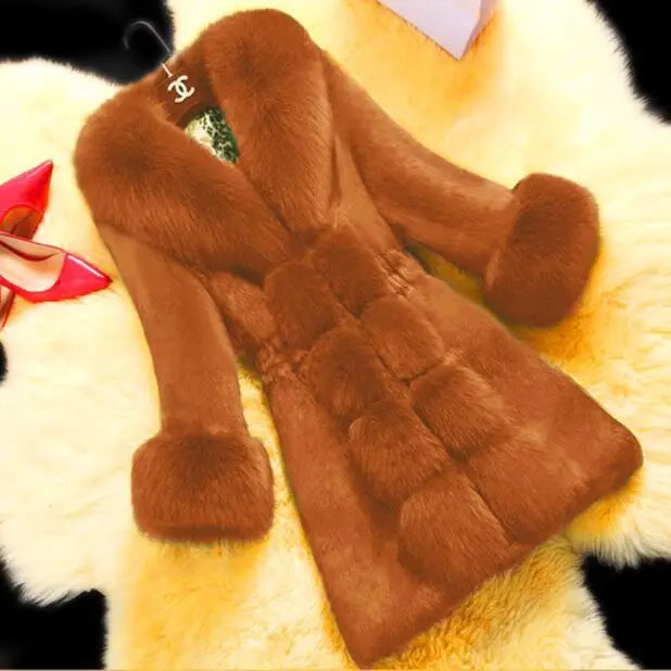 Faux Fur Coat for Women's Fashion High-end Faux Rabbit Fur Coat 2025 New Women's Coat Medium Length New Large Fur Collar