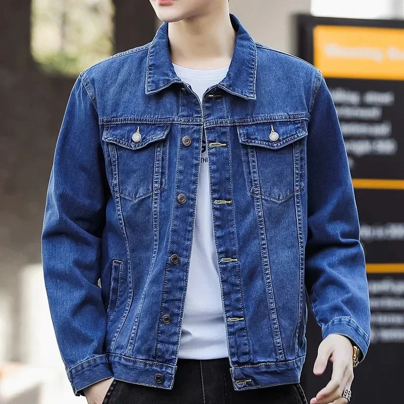 Denim Jacket for Men 2025 New Spring Autumn Casual Trendy Wear Loose Fit Workwear Clothing Wholesale Top Selling Item
