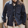 Maden Vintage Asymmetrical Four-pocket 14oz Denim Jacket Lapel Single-breasted Jacket Navy Blue Cotton Work Coat for Men's Fall