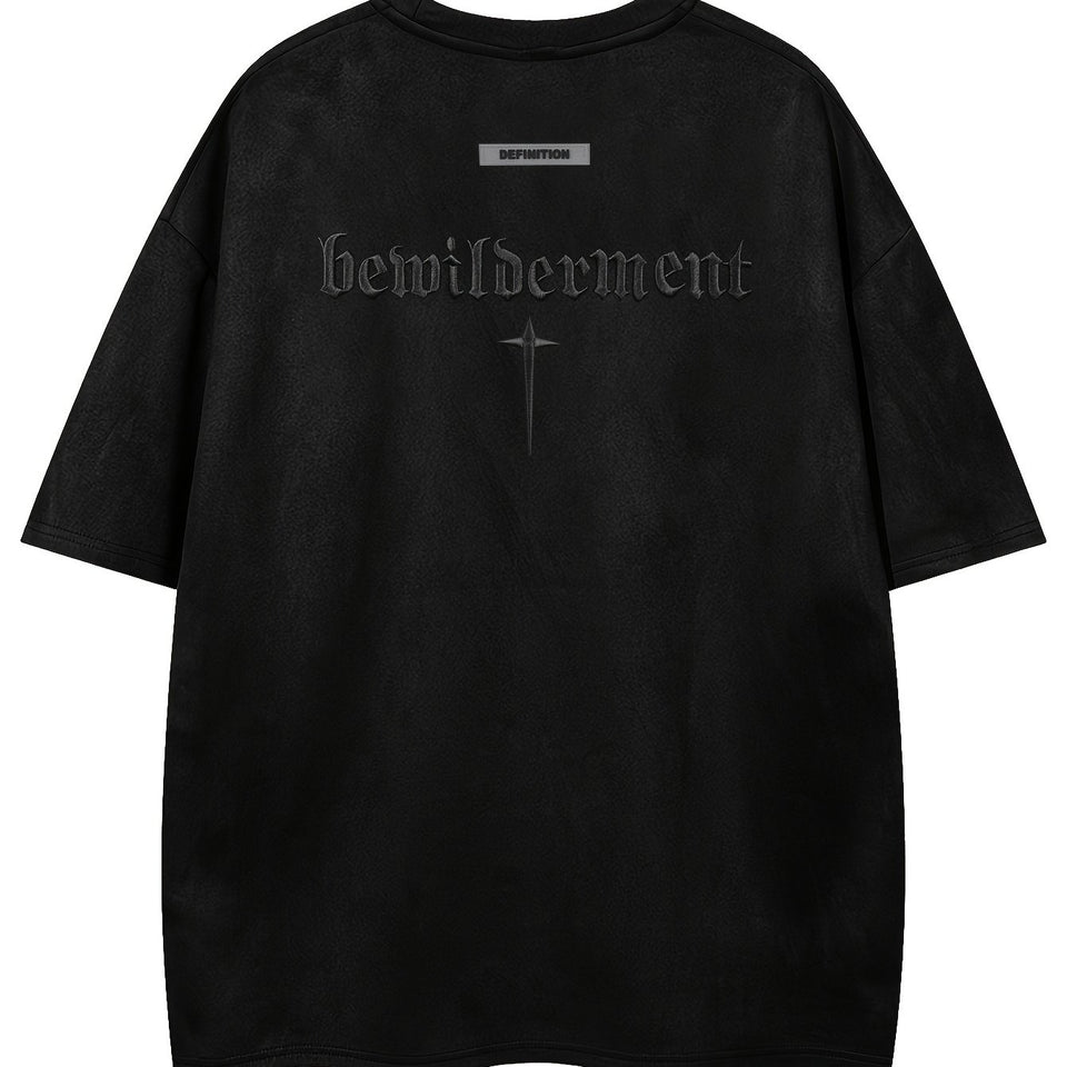 Men'S Casual Streetwear Embroidered Suede-Like Short Sleeve