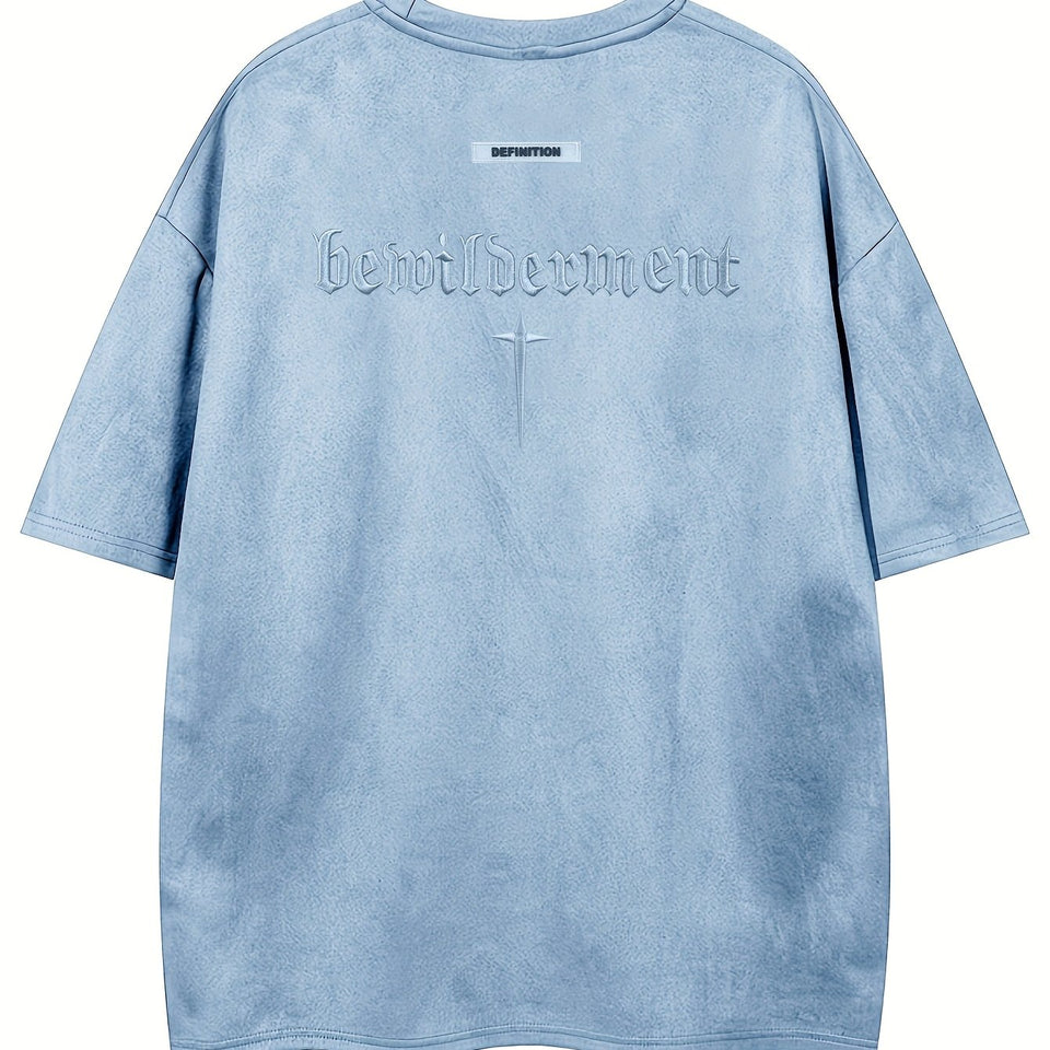 Men'S Casual Streetwear Embroidered Suede-Like Short Sleeve