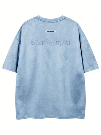 Men'S Casual Streetwear Embroidered Suede-Like Short Sleeve