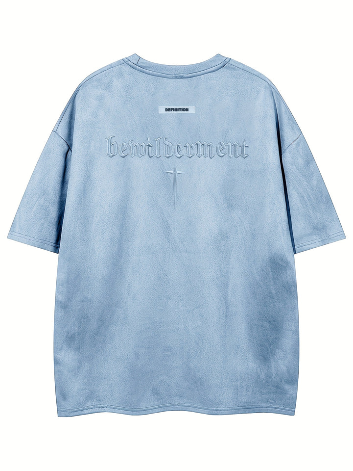 Men'S Casual Streetwear Embroidered Suede-Like Short Sleeve