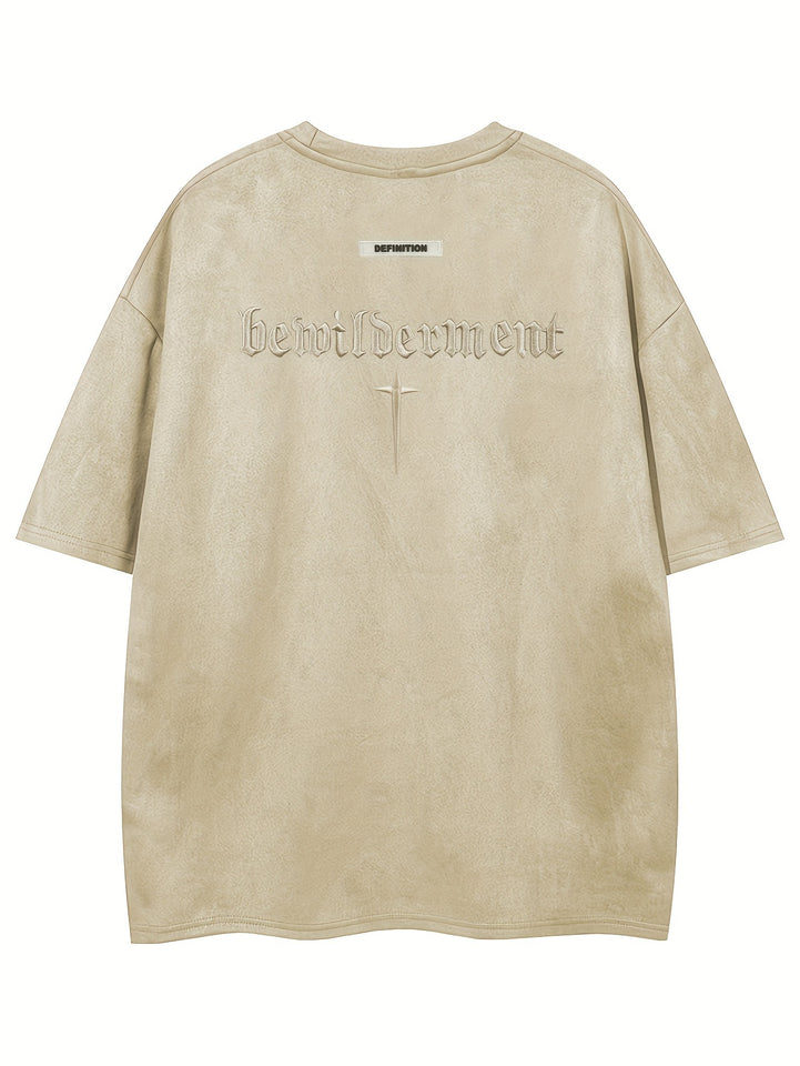 Men'S Casual Streetwear Embroidered Suede-Like Short Sleeve